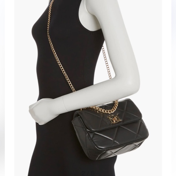 Badgley Mischka Black Quilted Crossbody with Gold Chain - Picture 4 of 5